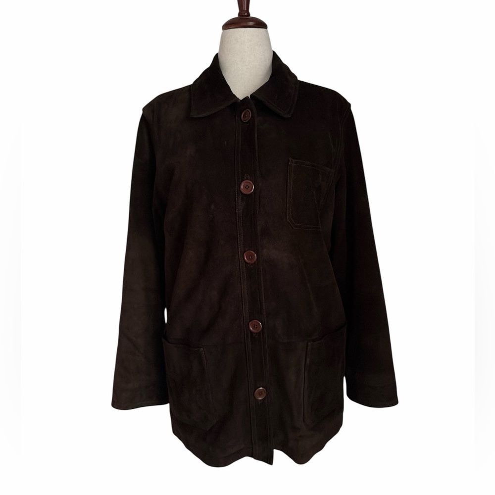 Vintage Brown Suede Leather Jacket Quilted Lined Button Front Women’s M Y2K